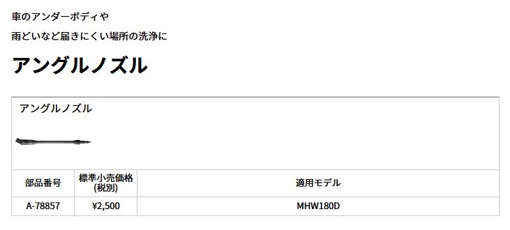 マキタ A-78857 アングルノズル (MHW180D用)【現金特価のタナカ金物