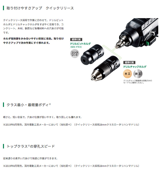 HiKOKI(ハイコーキ) ロータリーハンマドリル DH28PMY2 クイックリリース式 コンクリート、鉄工、木工穴あけ用 通販 