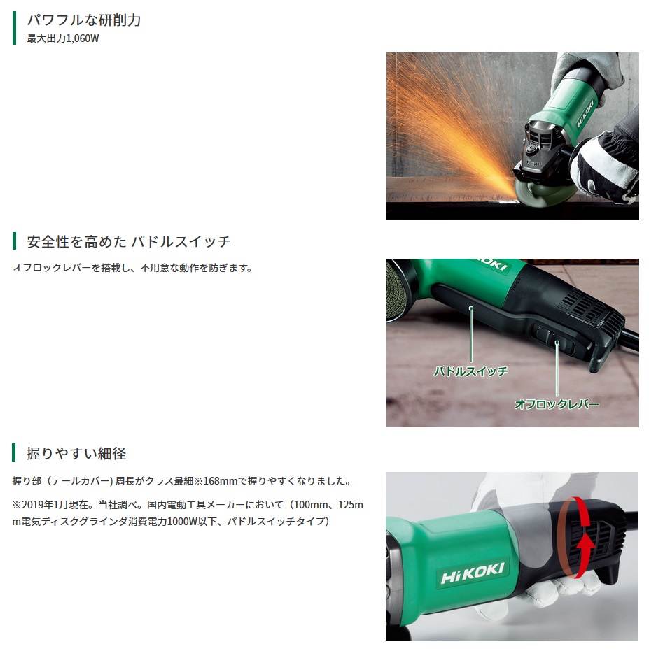 HiKOKI 125mm電気ディスクグラインダ