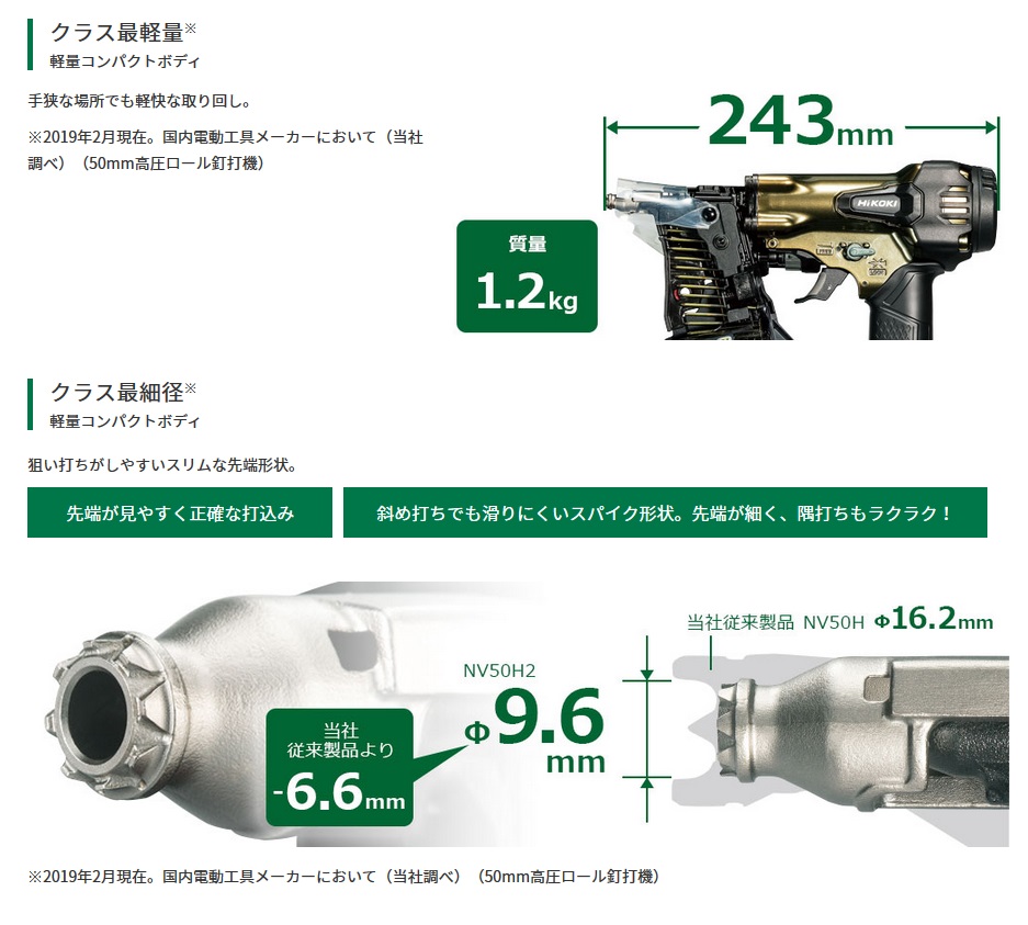 HiKOKI 高圧ロール釘打機 NV50H2 (細径釘専用) ※ケース別売 HiKOKI 高圧ロール釘打機 NV50H2 (細径釘専用) ※ケース別売