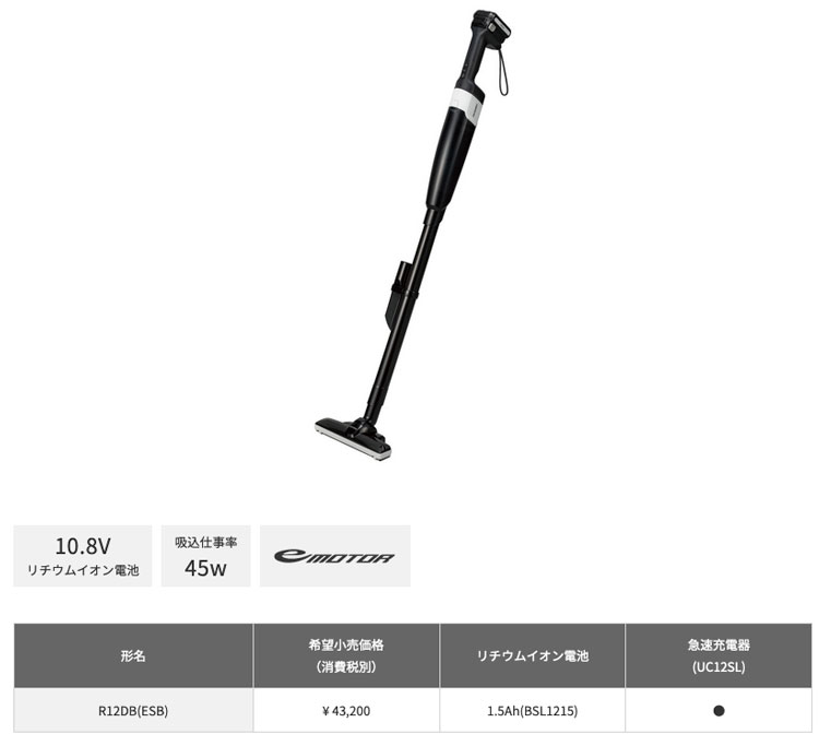 HiKOKI R12DB(ESB) 10.8V コードレスクリーナ (10.8V/1.5Ah)(バッテリ