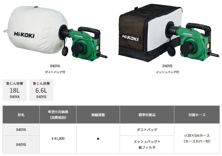 タナカ金物プロ-HiKOKI R40YA 小形集じん機 18L (無線連動