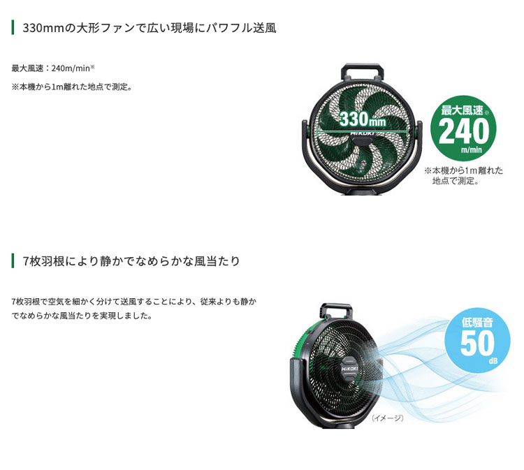 HiKOKI UF18DA(NN) 18Vコードレスファン (本体のみ/ACアダプタ付 HiKOKI UF18DA(NN) 18Vコードレスファン (本体のみ/ACアダプタ付