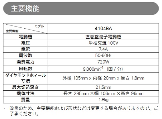 マキタ カッタ 105mm 4104BASP (ダイヤモンドホイール専用 マキタ カッタ 105mm 4104BASP (ダイヤモンドホイール専用