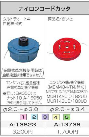 Makita - マキタ ナイロンコードカッタ ウルトラオート4 A-13823×2個 楽天市場】マキタ電動工具 刈払機用 ナイロンコードカッター
