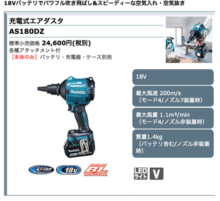 在庫あり】マキタ AS180DZ 充電式エアダスタ 18V対応 (本体のみ