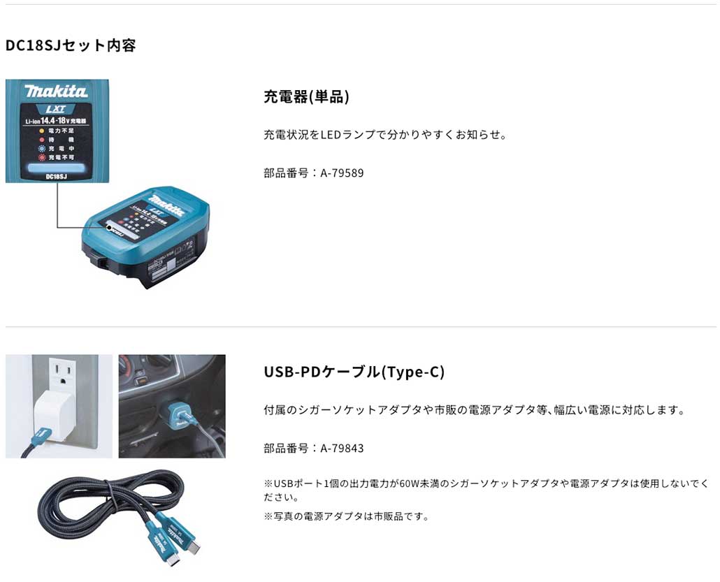 タナカ金物プロ-【在庫あり】マキタ DC18SJ 自動車用充電器セット （A