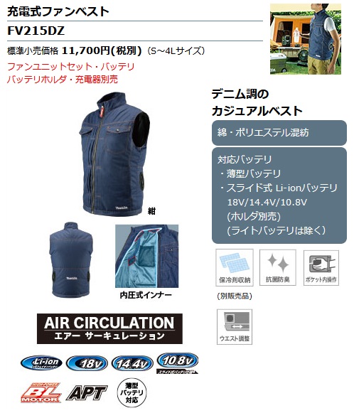 タナカ金物プロ-マキタ FV215DZ (紺) 充電式ファンベスト (綿
