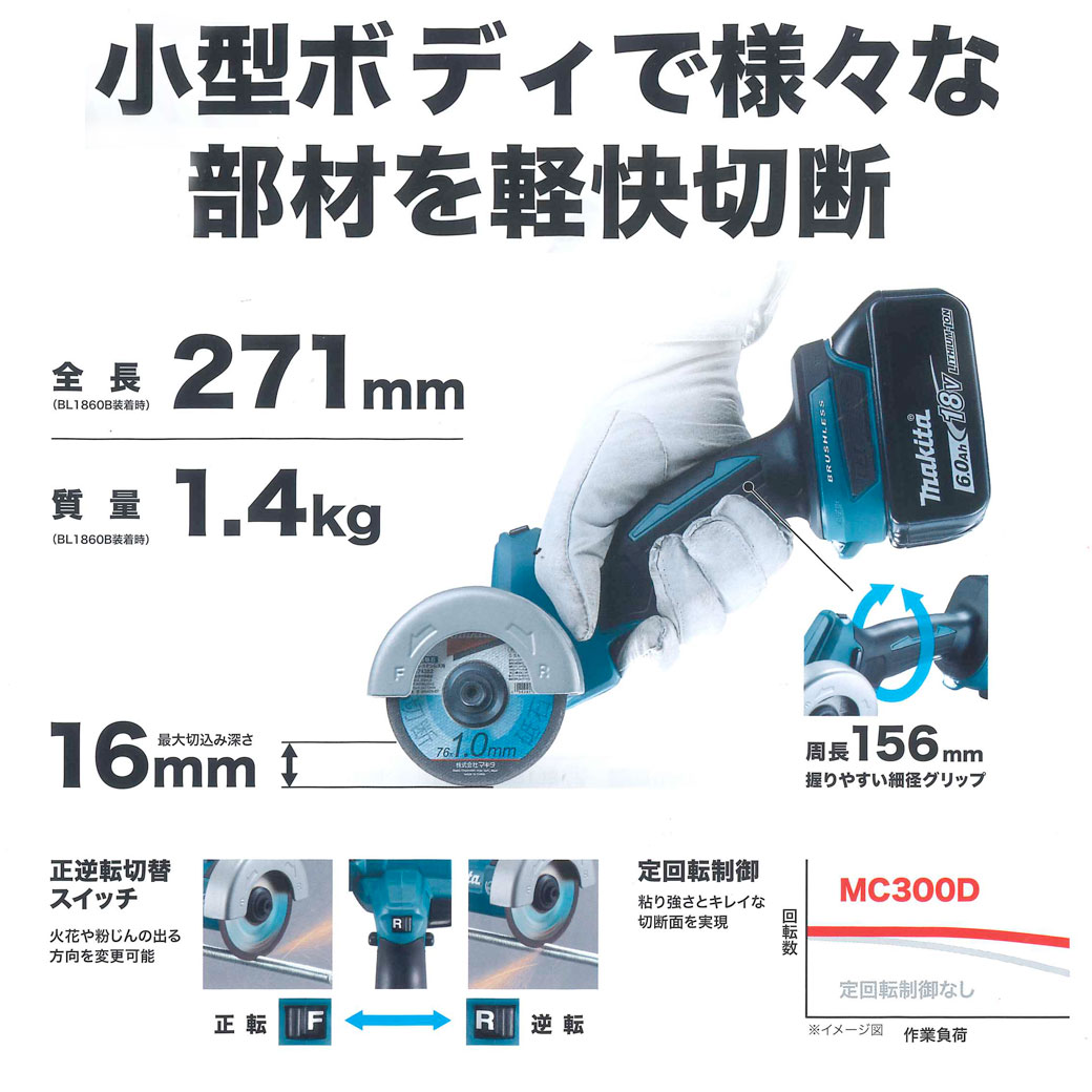 在庫あり】マキタ 充電式コンパクトカッタ MC300DZ 18V対応（本体のみ 