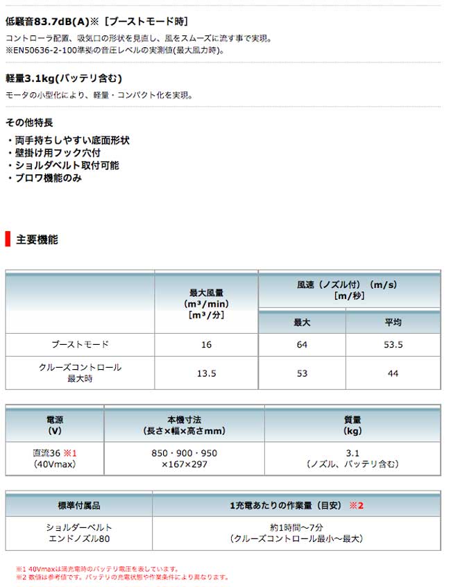マキタ MUB001GRDX 充電式ブロワ 40Vmax/2.5Ah(バッテリBL4025×2本・充電器DC40RA付) | タナカ金物『プロ』