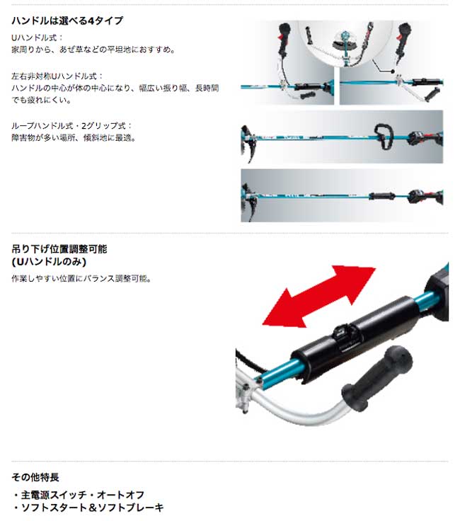 マキタ MUR004GZ 充電式草刈機 255mm [2グリップ] (40Vmax対応)(本体のみ：バッテリ・充電器別売) | タナカ金物『プロ』