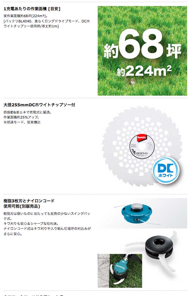 マキタ MUR005GRM 充電式草刈機 255mm [Uハンドル] (40Vmax/4.0Ah)(バッテリBL4040・充電器DC40RA付) |  タナカ金物『プロ』