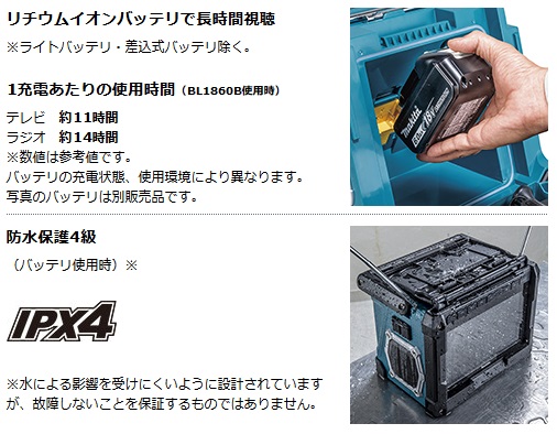 マキタ 充電式ラジオ付テレビ TV100 (本体のみ/バッテリ・充電 マキタ 充電式ラジオ付テレビ TV100 (本体のみ/バッテリ・充電