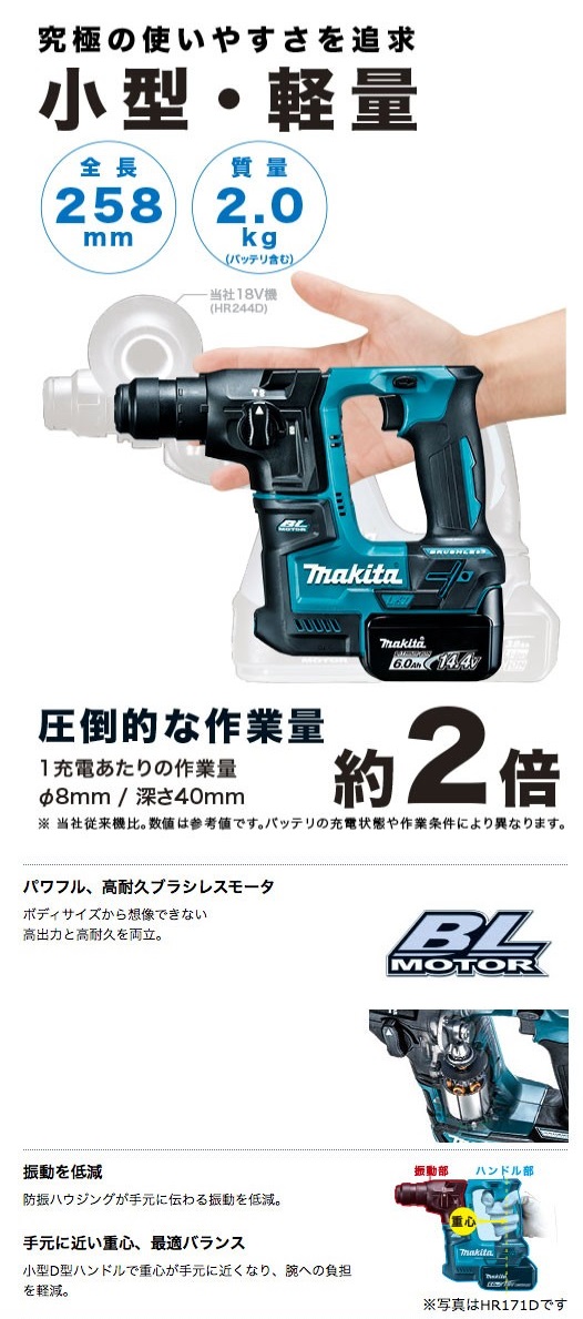 マキタ 充電式ハンマドリル 14.4V HR170DZK