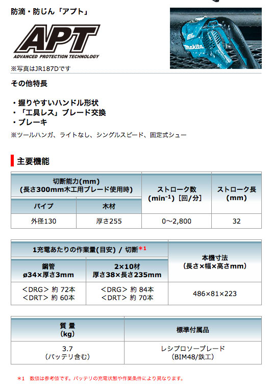 マキタ JR186DZ 充電式レシプロソー (18V対応/本体のみ マキタ JR186DZ 充電式レシプロソー (18V対応/本体のみ