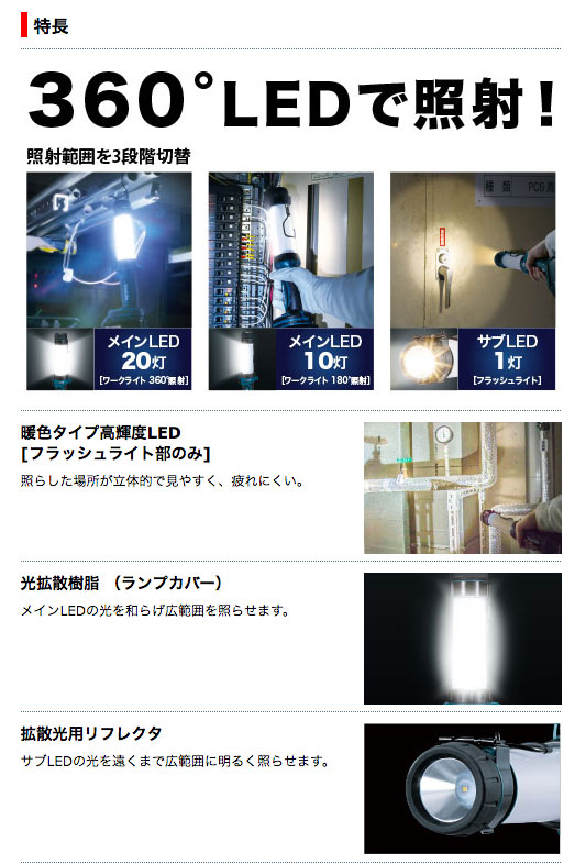 タナカ金物】マキタ 充電式LEDワークライト 14.4V/18V対応 ML806Y （本体のみ：バッテリ・充電器別売）