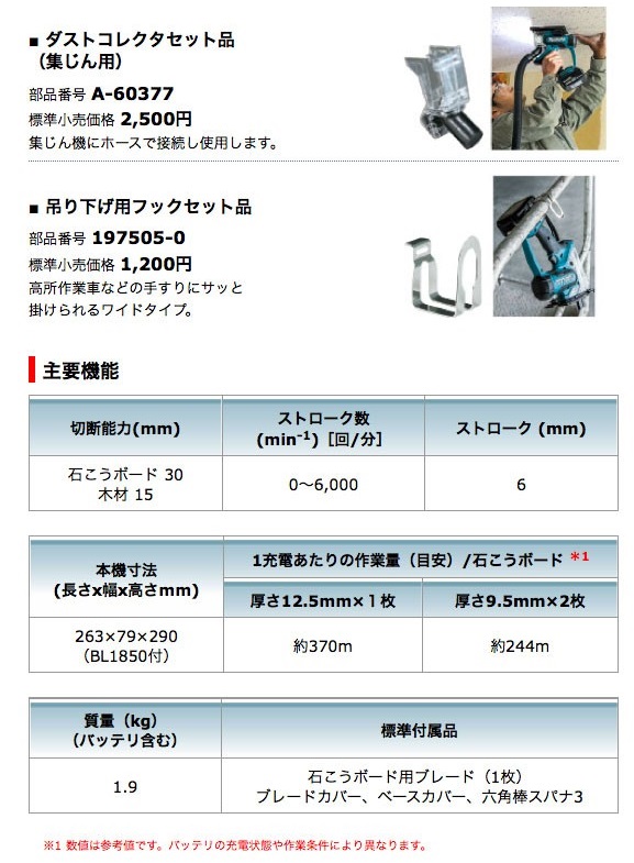 マキタ SD180DZ 充電式ボードカッタ SD180DZ 18V対応(本体のみ:バッテリ・充電器・ケース別売り) | タナカ金物『プロ』