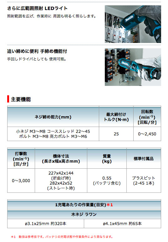 マキタ TD022DZB 充電式ペンインパクトドライバ TD022DZB (黒)7.2V対応(本体のみ:バッテリ・充電器・ケース別売) |  タナカ金物『プロ』