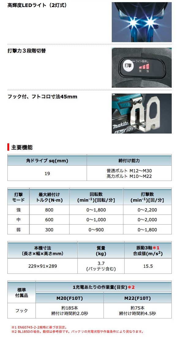 マキタ 充電式インパクトレンチ sq19mm TW1001DZ 18V対応(本体 マキタ 充電式インパクトレンチ sq19mm TW1001DZ 18V対応(本体