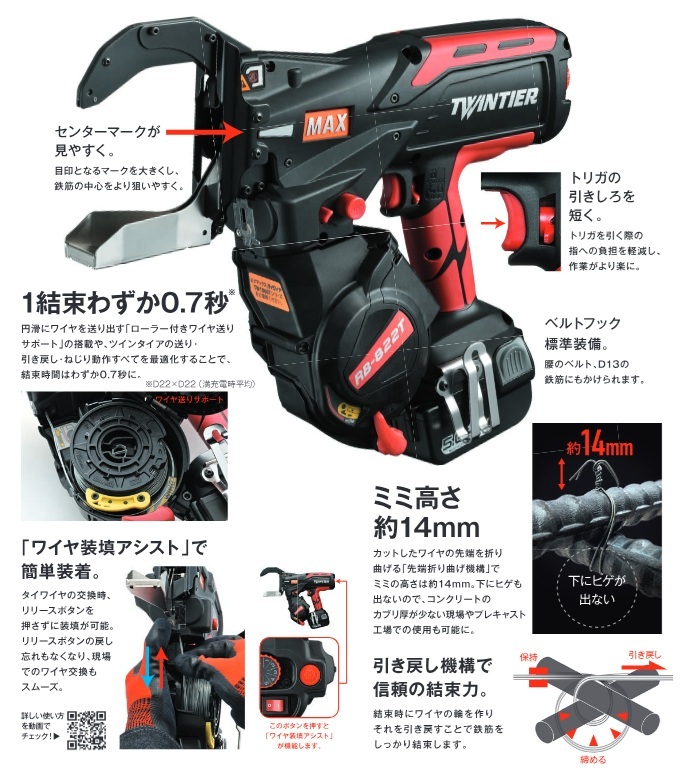 マックス RB-882T 鉄筋結束機を発売、TWINTIERシリーズ史上最大